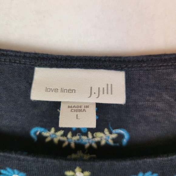 J. Jill Womens Embroidered Linen Floral Tunic Top Size Large Blue Lightweight - Picture 2 of 8